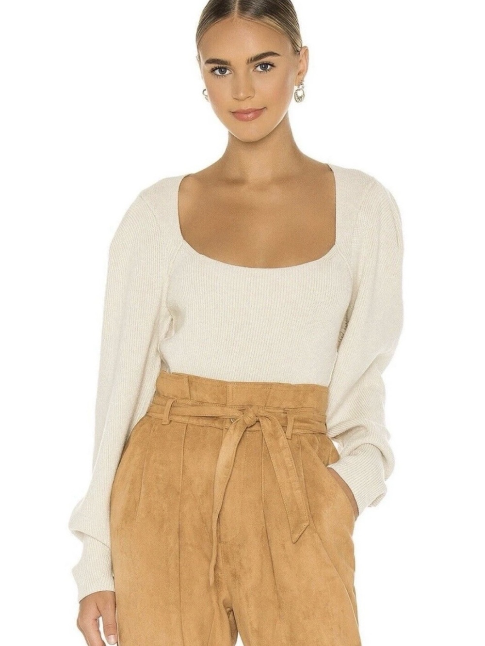 FREE PEOPLE Saffron Ribbed Open Back Sweater Top in Oatmeal Size L
NWT - Picture 2 of 11